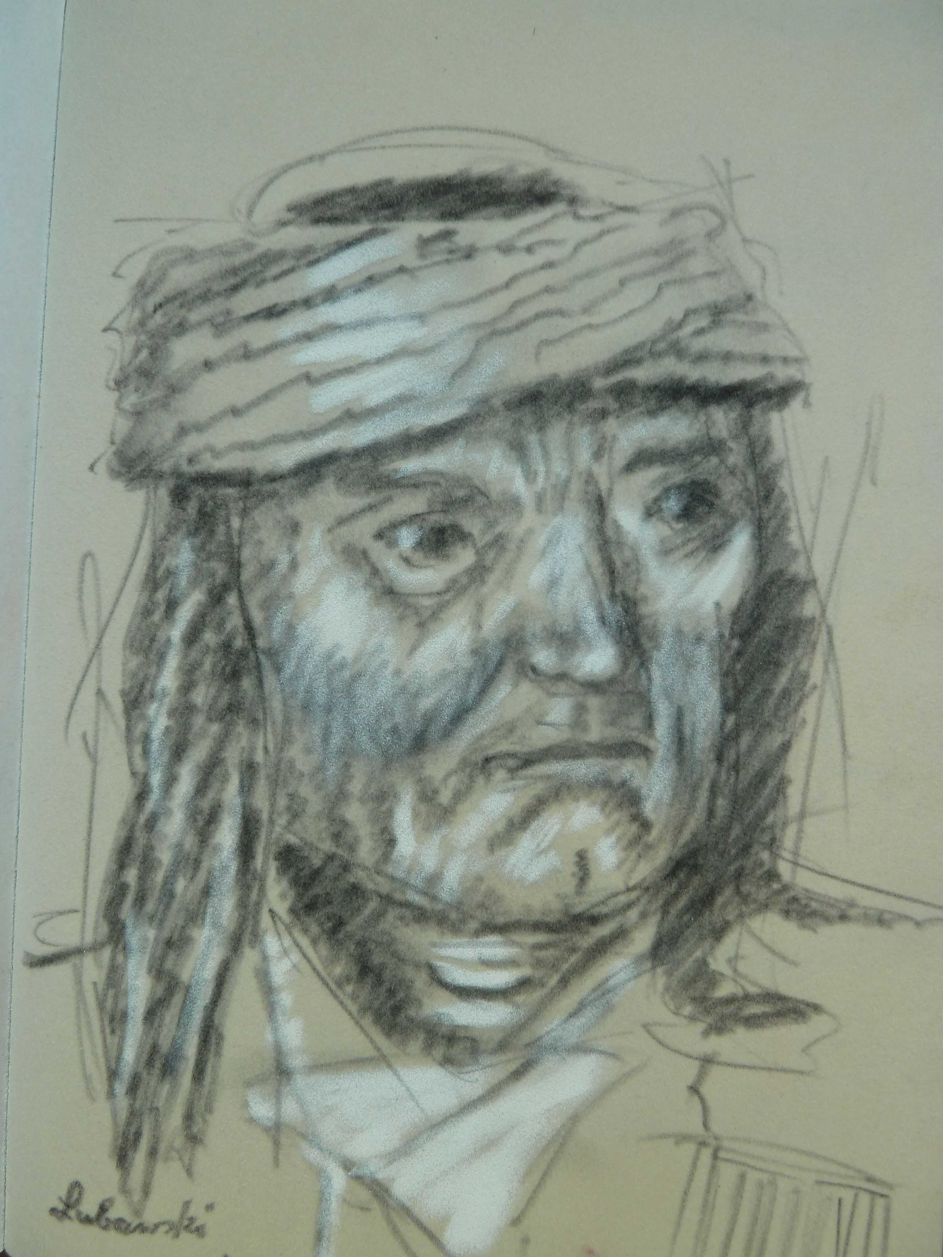 Porträt eines Trappers - Zeichnung in Kohle.